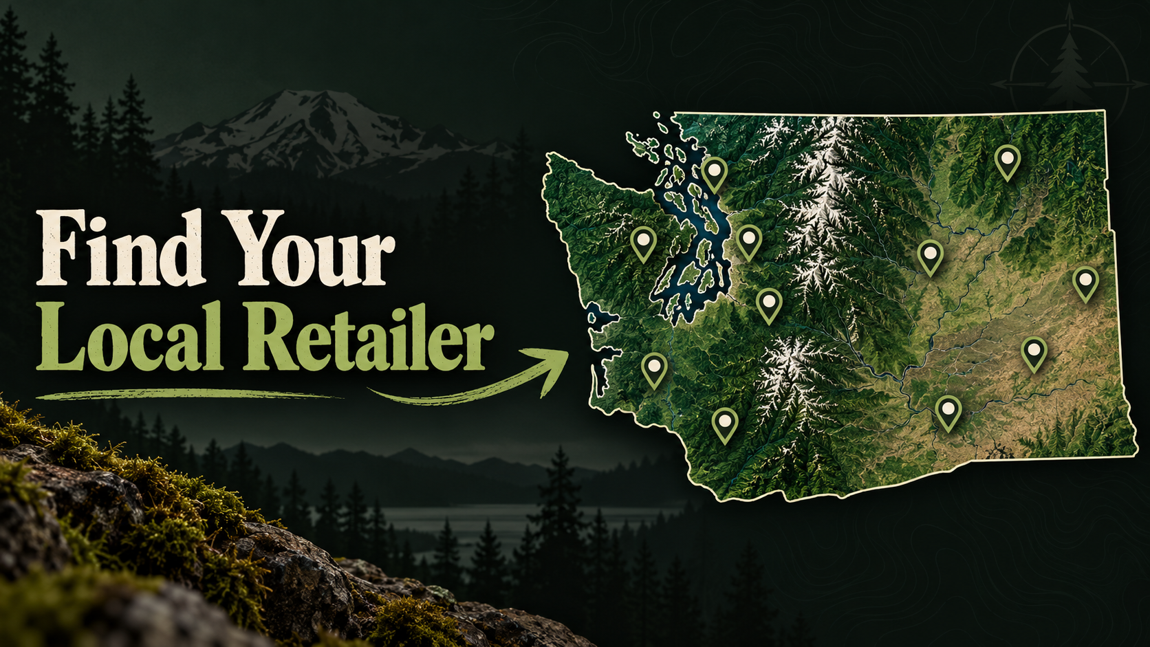 Find Your Local Retailer — illustrated Washington state map with location pins